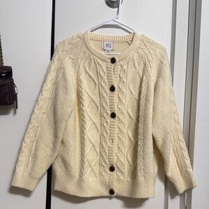 BDG Ivory Cable-Knit Button Cardigan